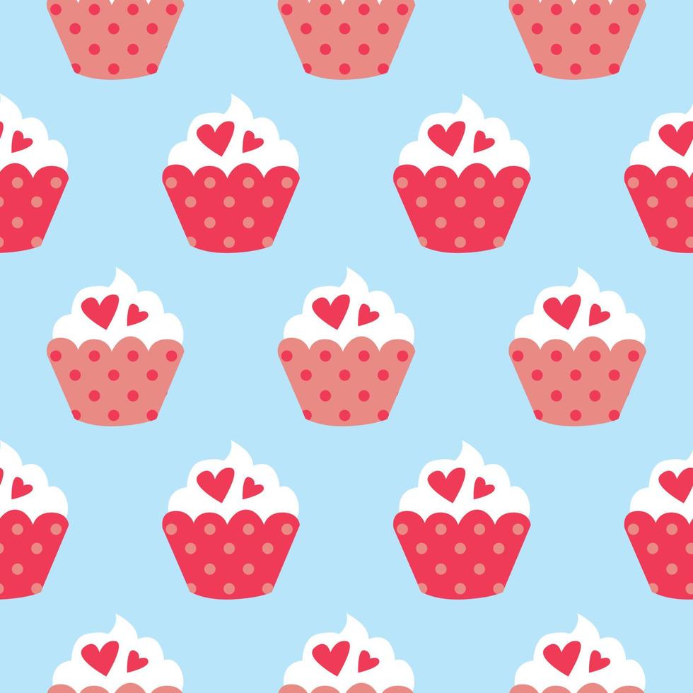 Bakery Cupcakes style vector seamless pattern. Pink and white cake on blue background. sweet cartoon elements decorative cute. graphic of hand drawn illustration for print, wallpaper, textile.