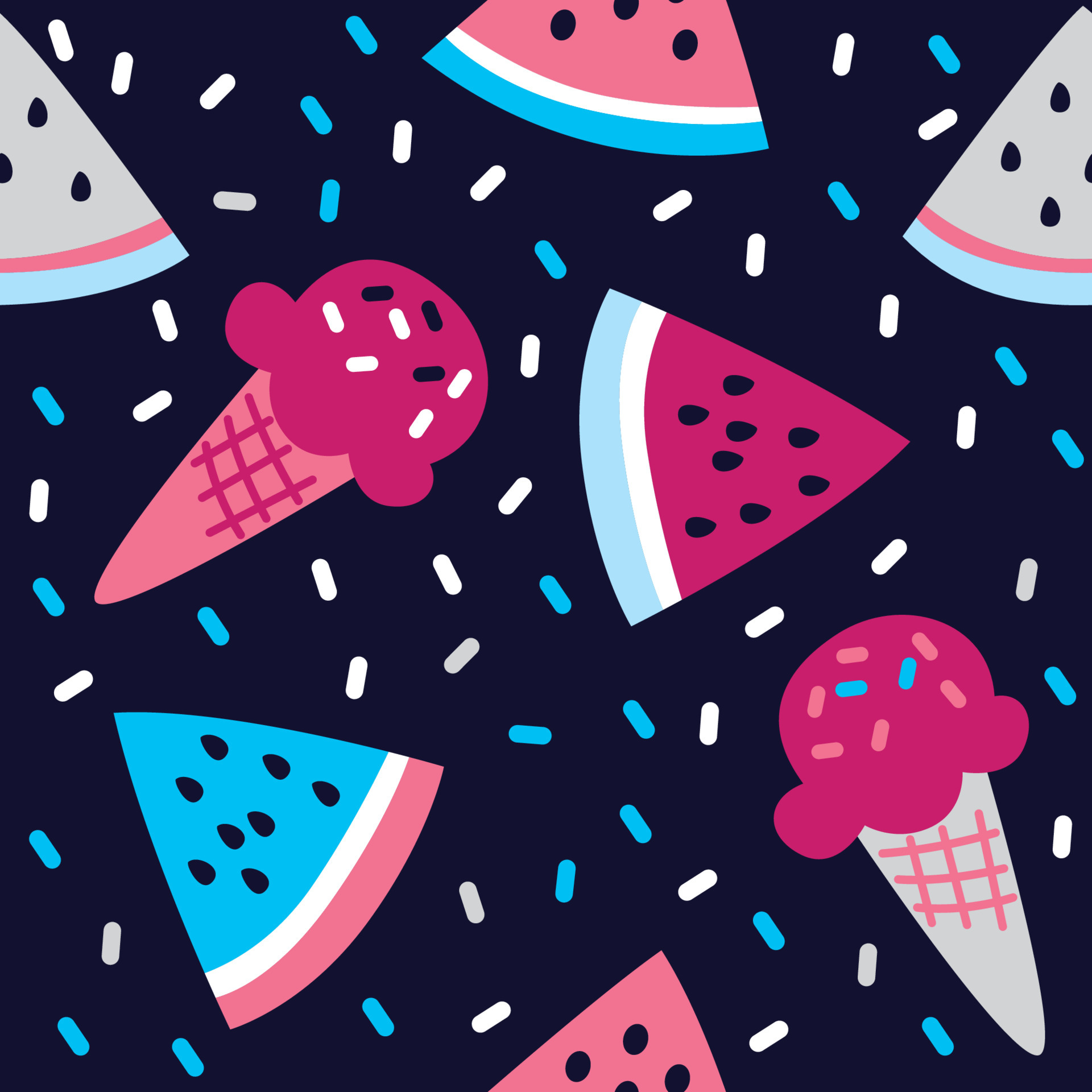 ice cream cone cute style vector seamless pattern watermelon ice cream on blue background cartoon elements decorative cute graphic of hand drawn illustration for print wallpaper textile fabric 5261578 vector art at vecteezy