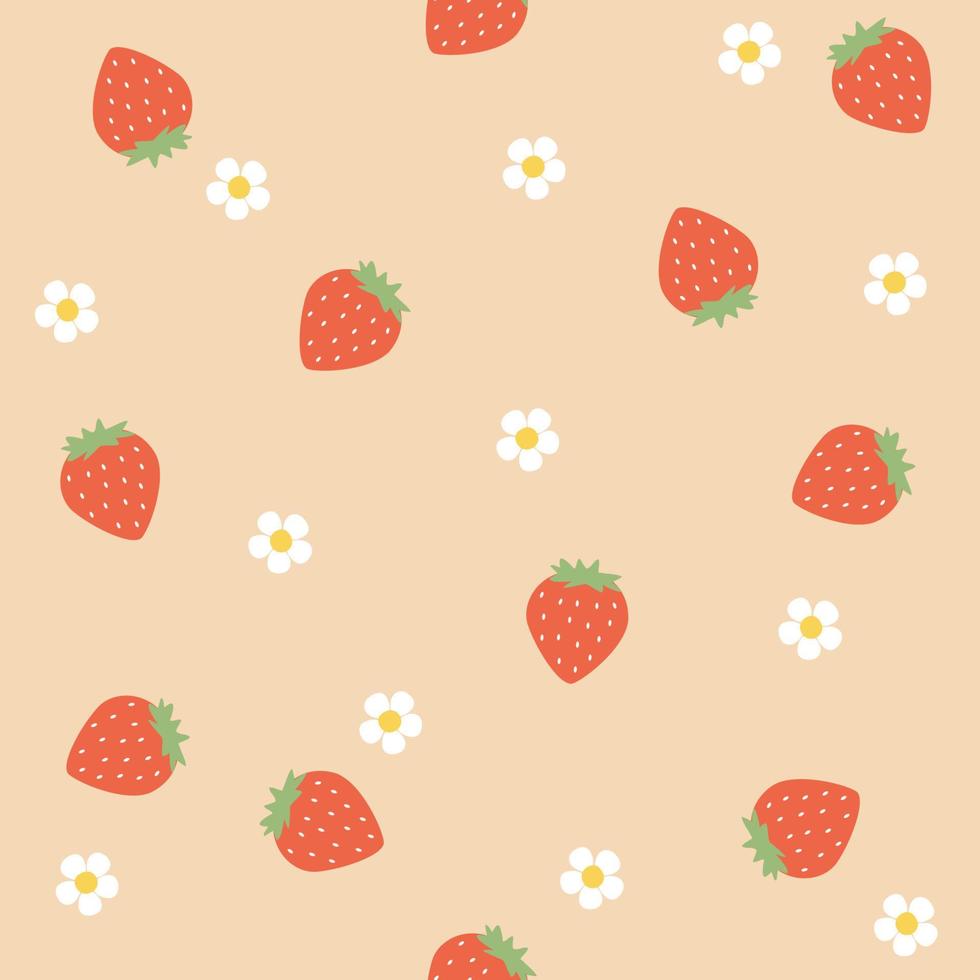 strawberry white flower cartoons pattern design. pink background. The seamless cute pattern in a girl or baby fashion, Fresh and juicy colorful strawberry fruit in summer. Vector design for fashion.