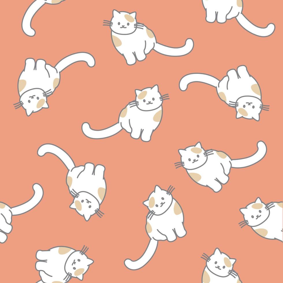 Cat cute cartoons pattern. doodle cat on pink background. The seamless cute pattern and one character for T-shirt vector design for fashion, wrapping paper, background, wallpaper.