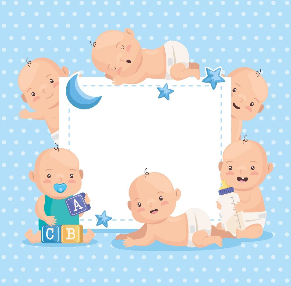 card with cute boys vector