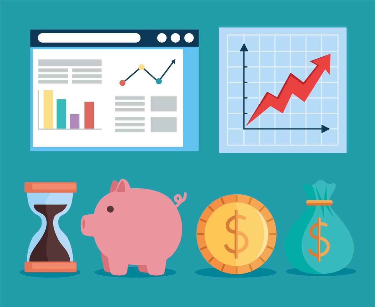 stock market six icons vector