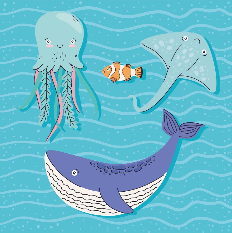 cute sealife four animals vector