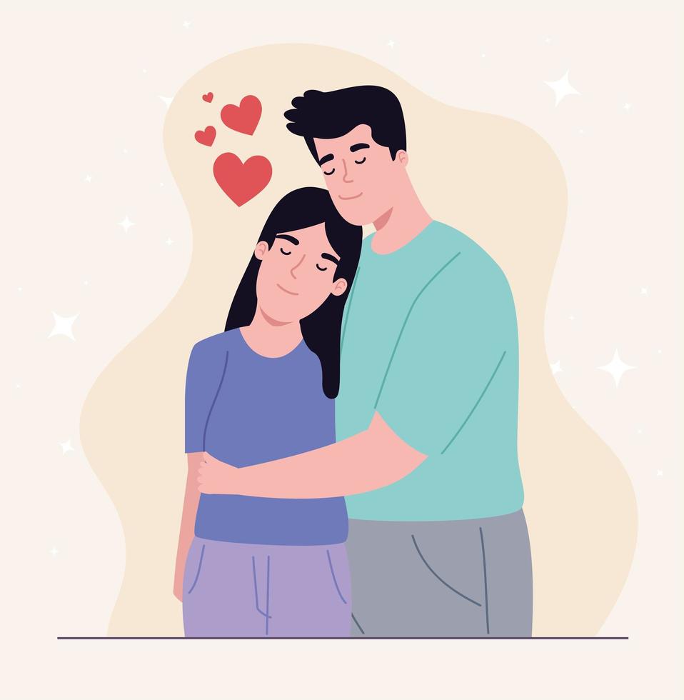 cute couple in love with hearts vector