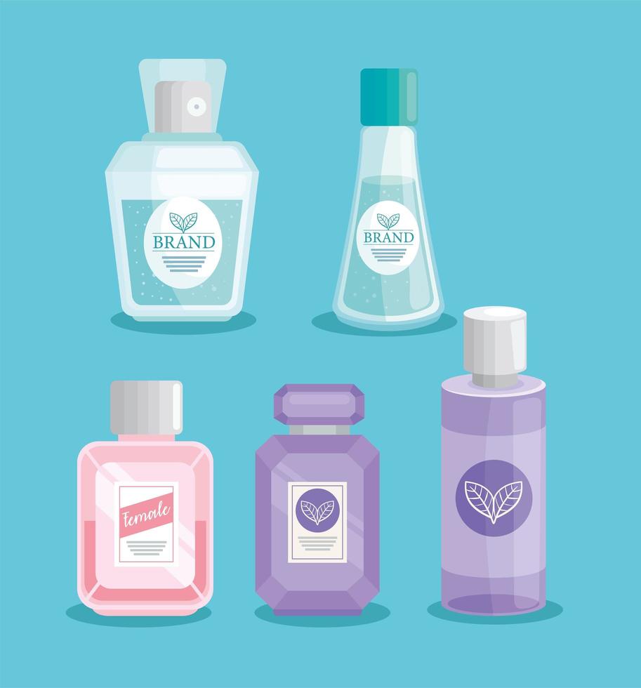 differents fragrances bottles icons vector