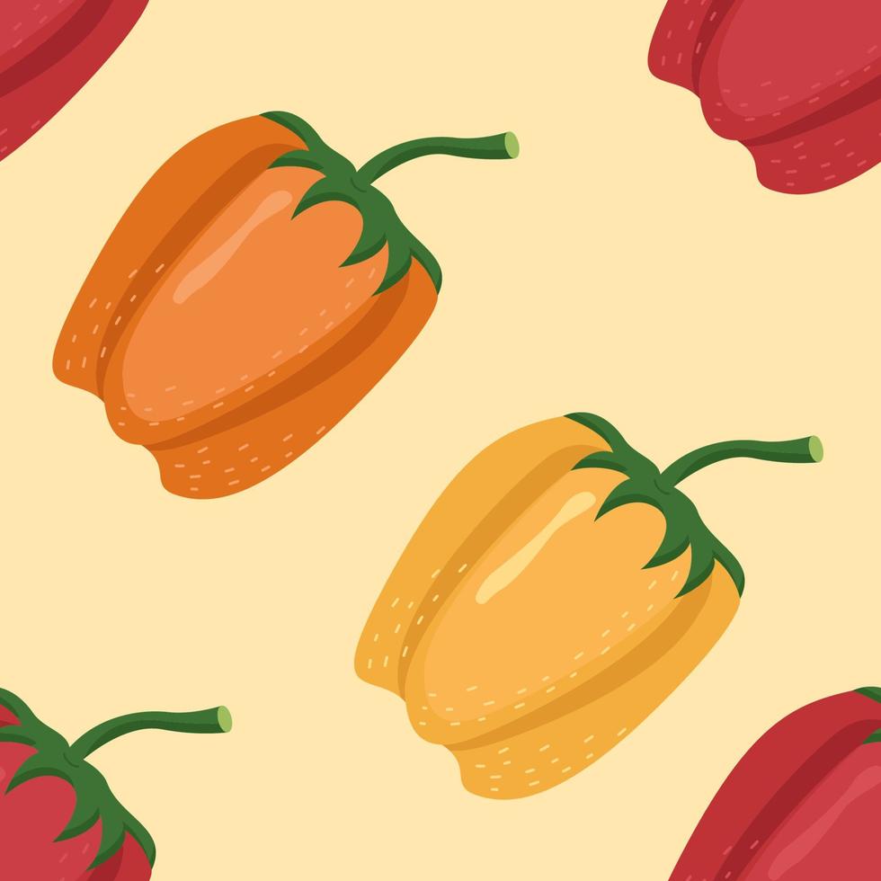 Vegetables seamless pattern. Vector healthy, diet, organic food set for your design. Illustration with bell pepper for textile in a flat style.