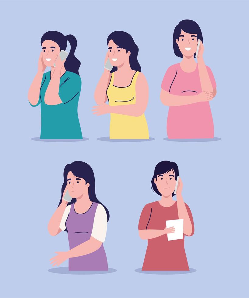 women talking phone vector