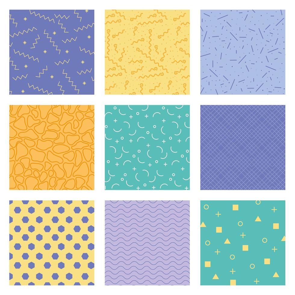 nueve texturas patrones colores vector