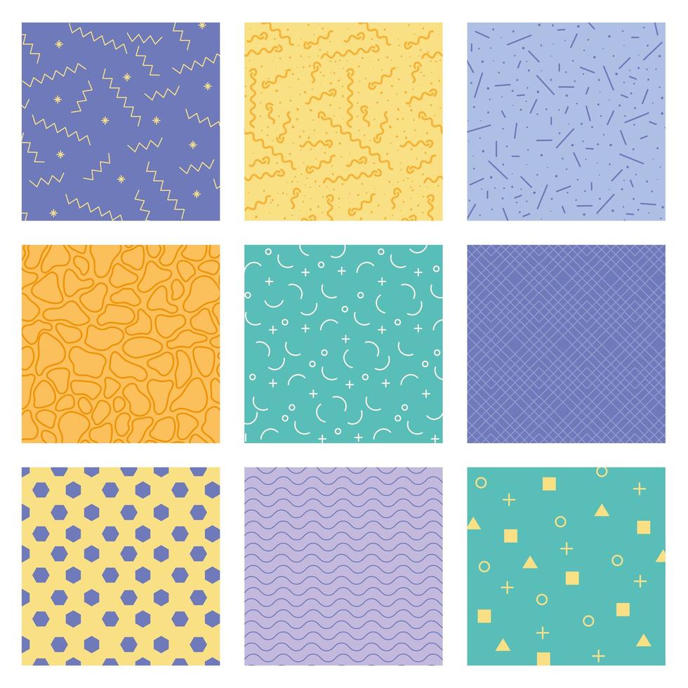 nine textures patterns colors vector
