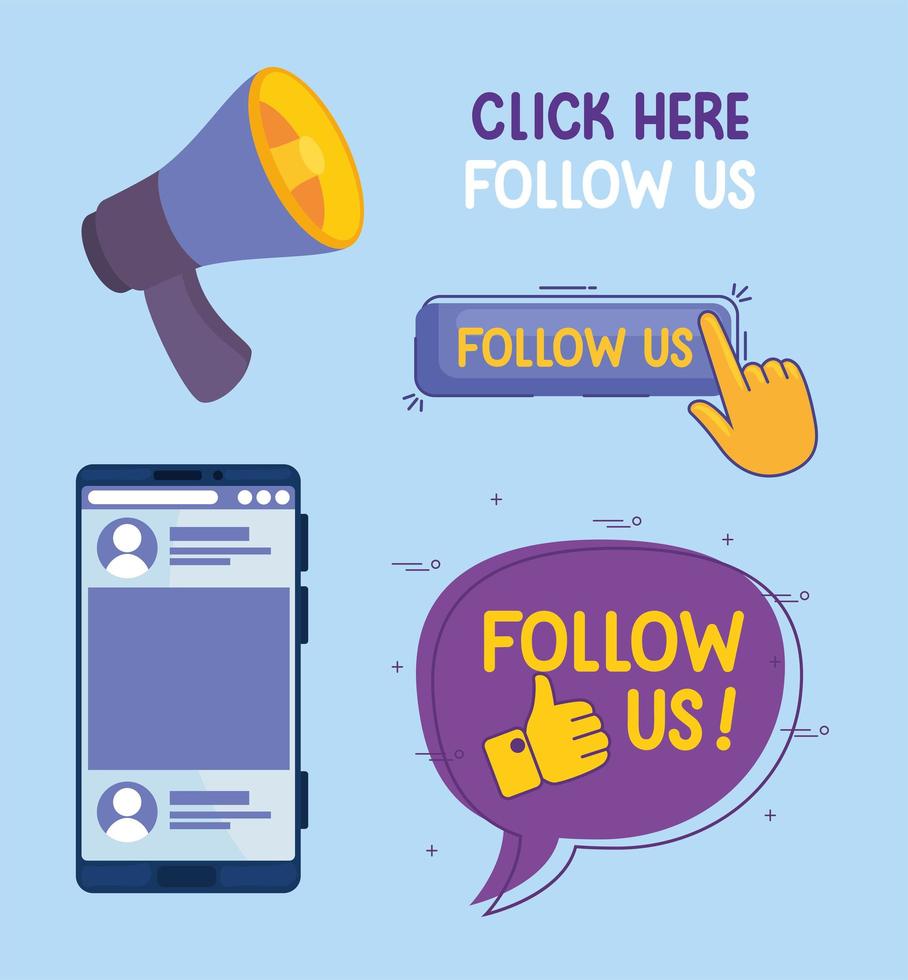 five follow us icons vector
