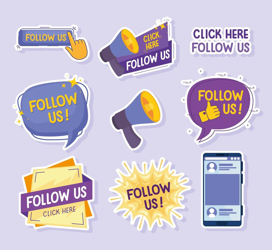 nine follow us icons vector