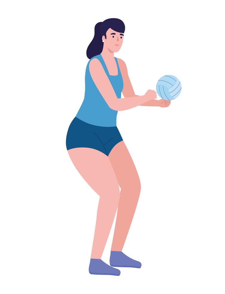 mujer practicando voleibol vector