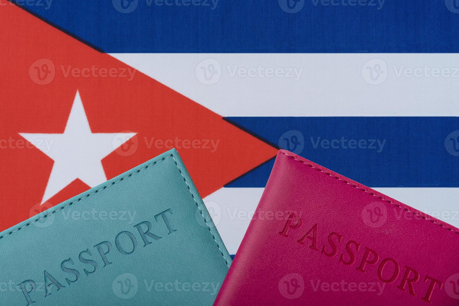 On the background of the Flag of Cuba lie the passport. photo