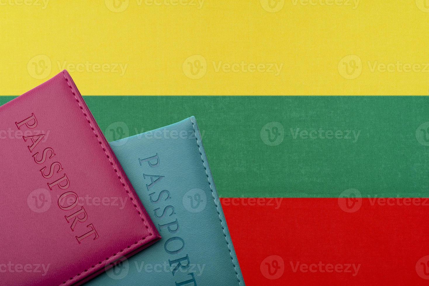 Against the flag of Lithuania two passports. photo