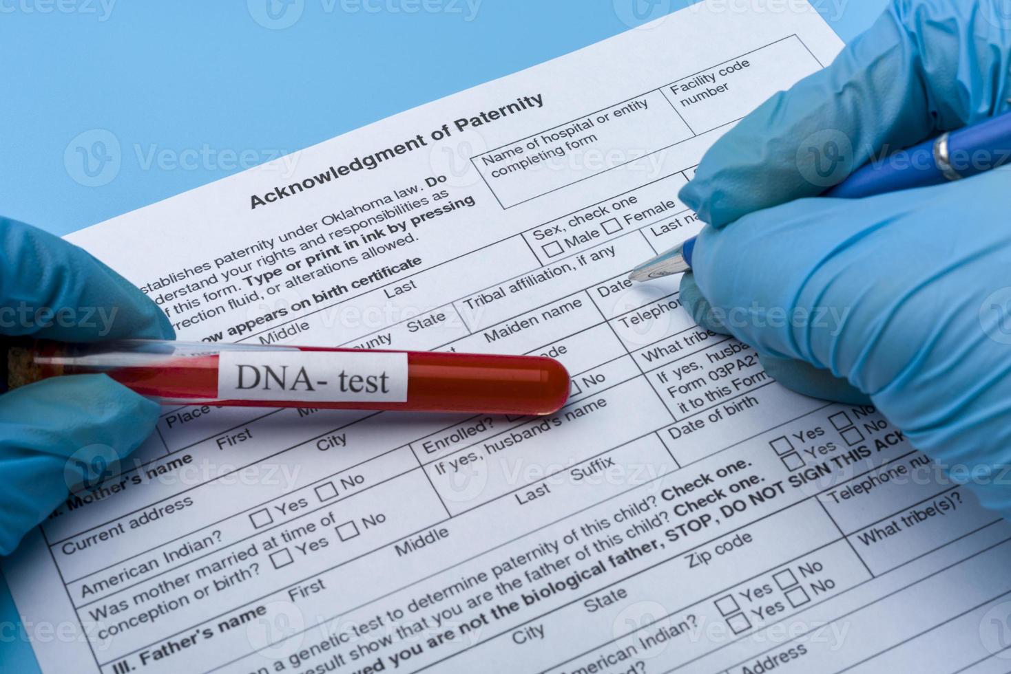 DNA molecule forming inside the vial in for blood analysis.3D rendering, conceptual images. photo