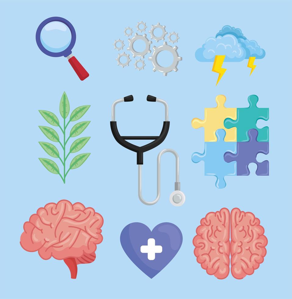 nine mental health icons vector