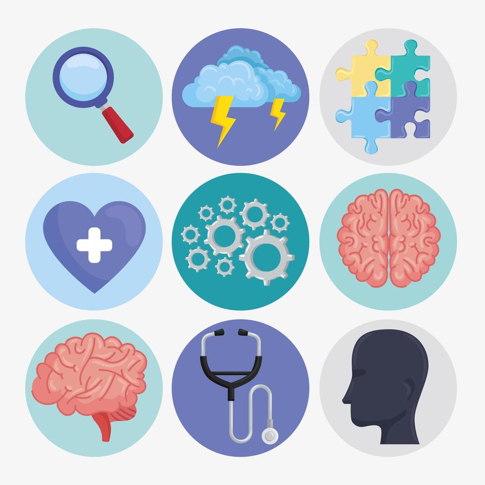 mental health nine icons vector