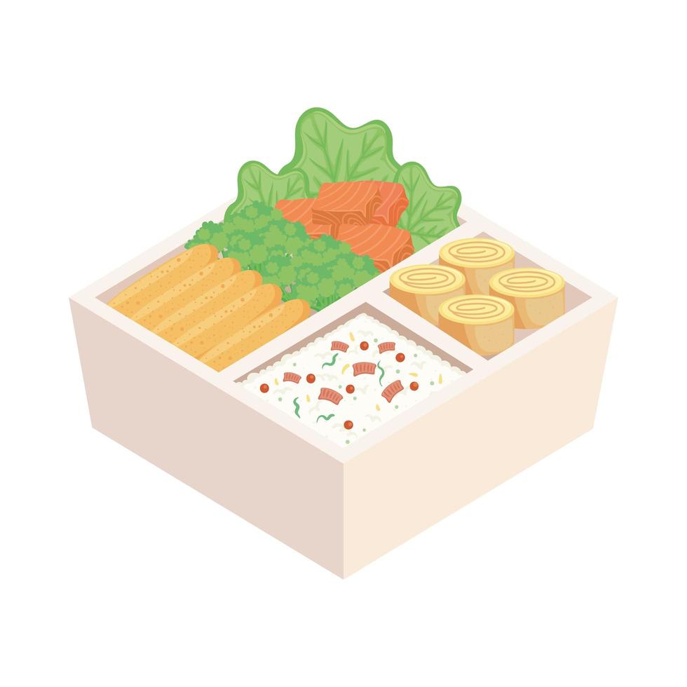 caja bento blanca con almuerzo vector