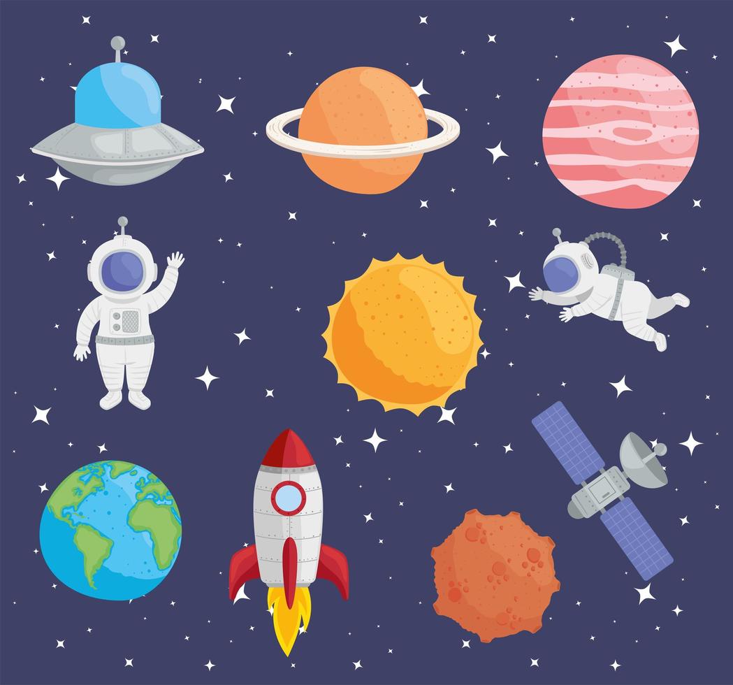 diez iconos del universo y el espacio vector