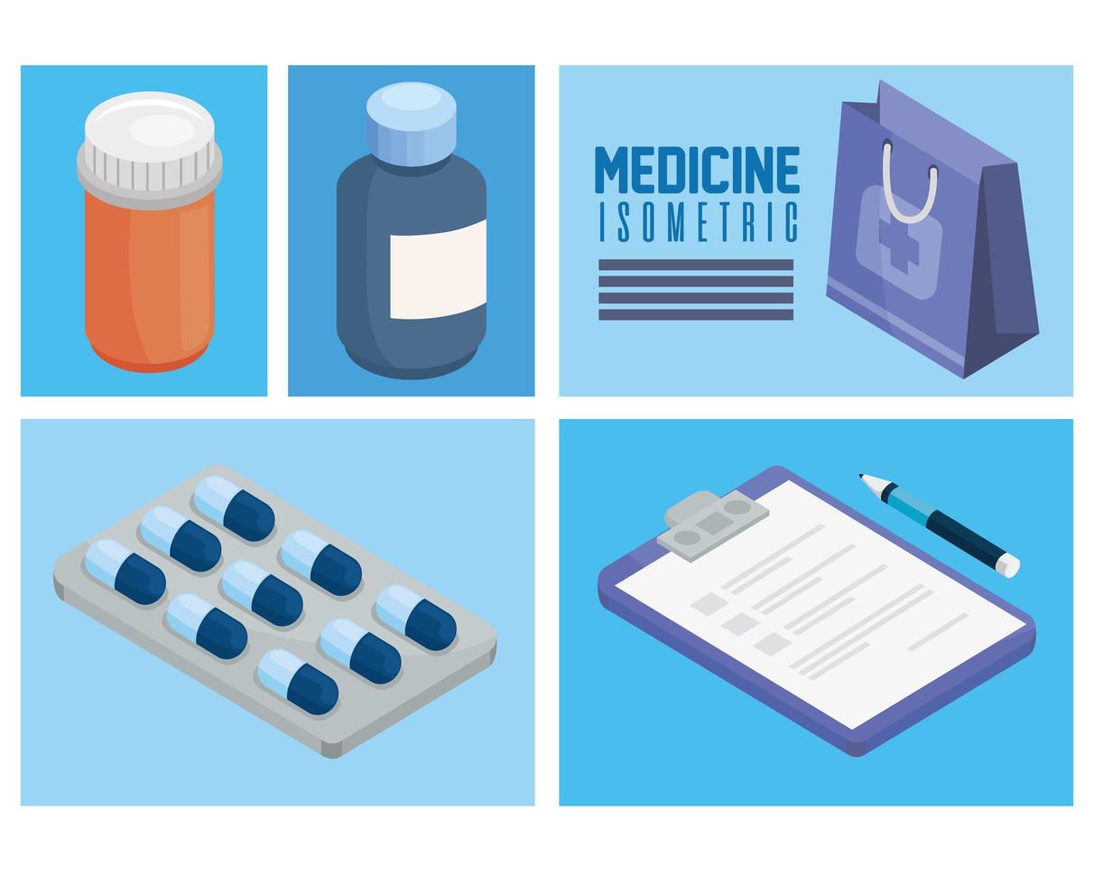 six medicine isometric icons vector