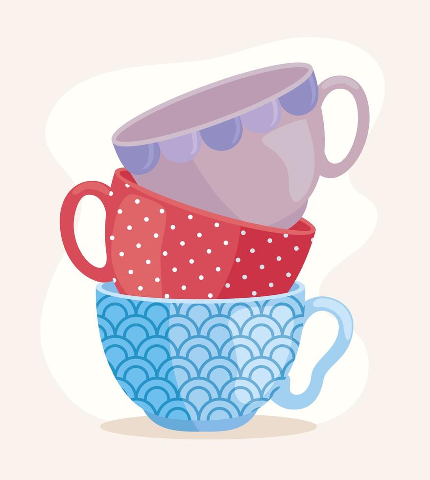 three ceramic cups vector