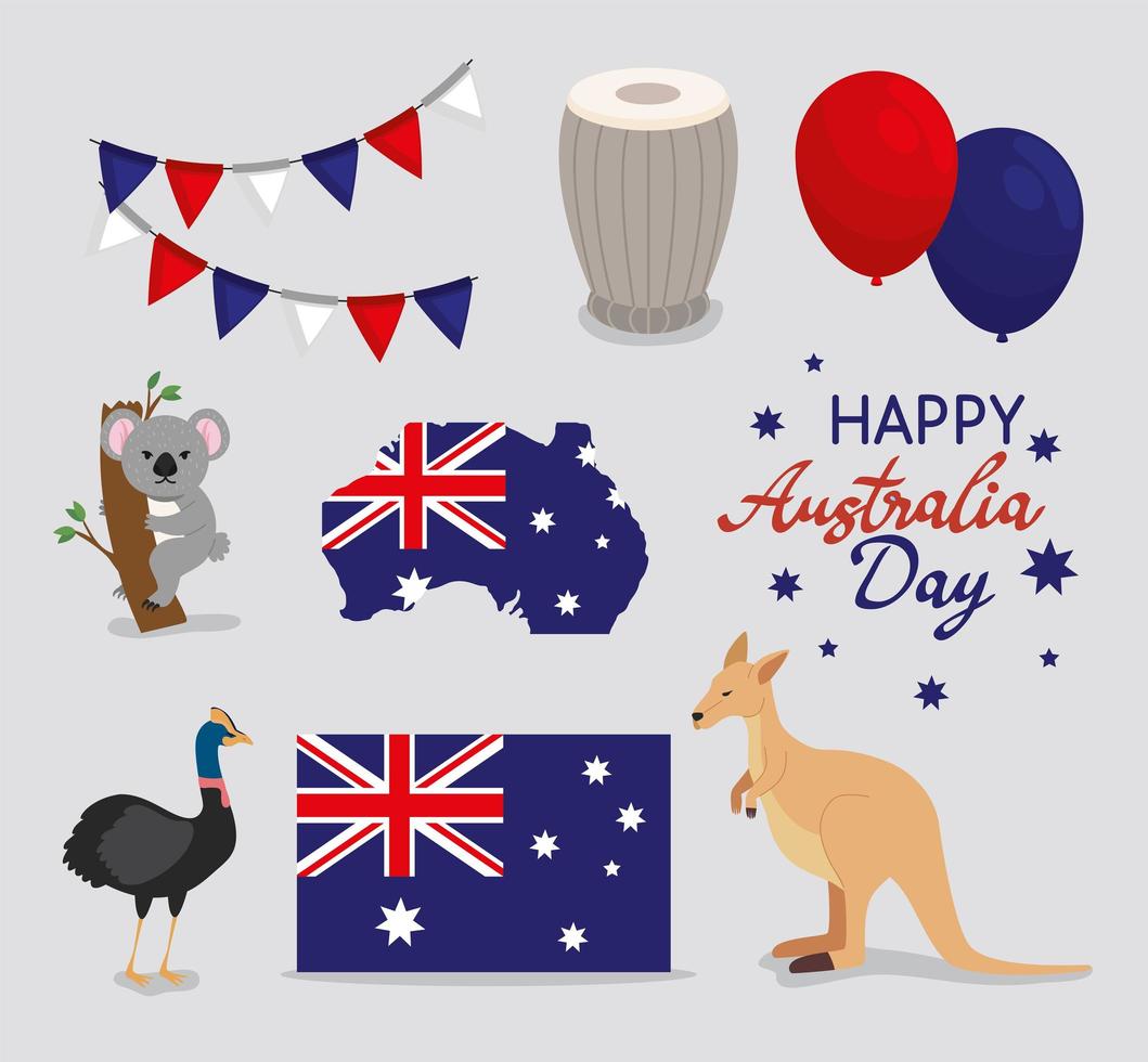 eight australia day icons vector