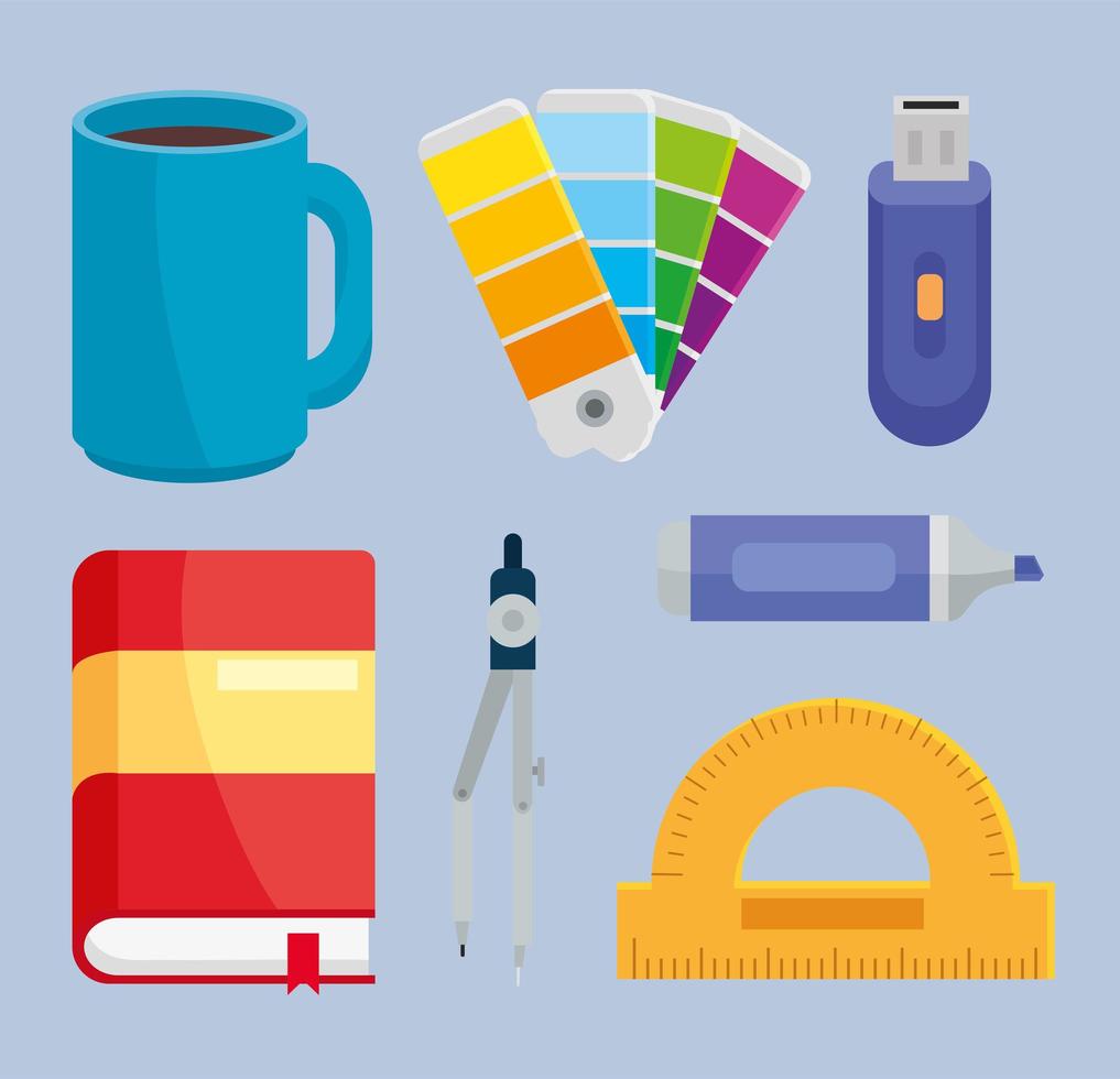 seven graphic design supplies vector