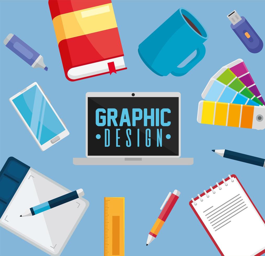 graphic design in laptop vector