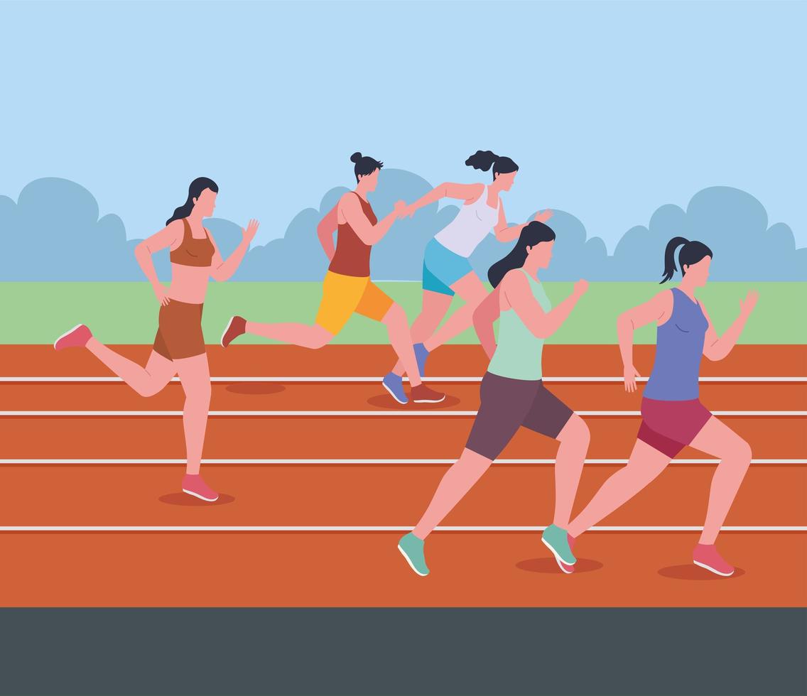 women athletes in marathon vector