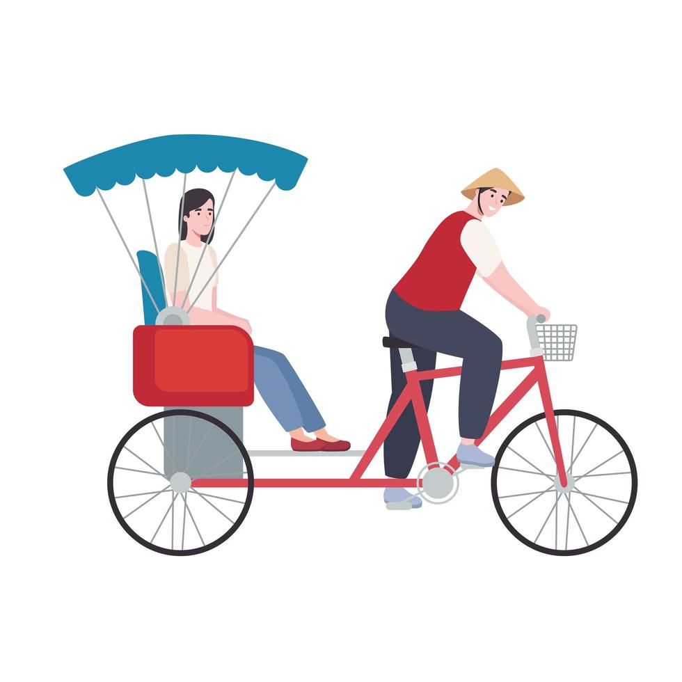 vietnamese people in tricycle vector
