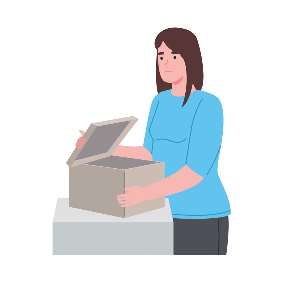 young woman opening box vector