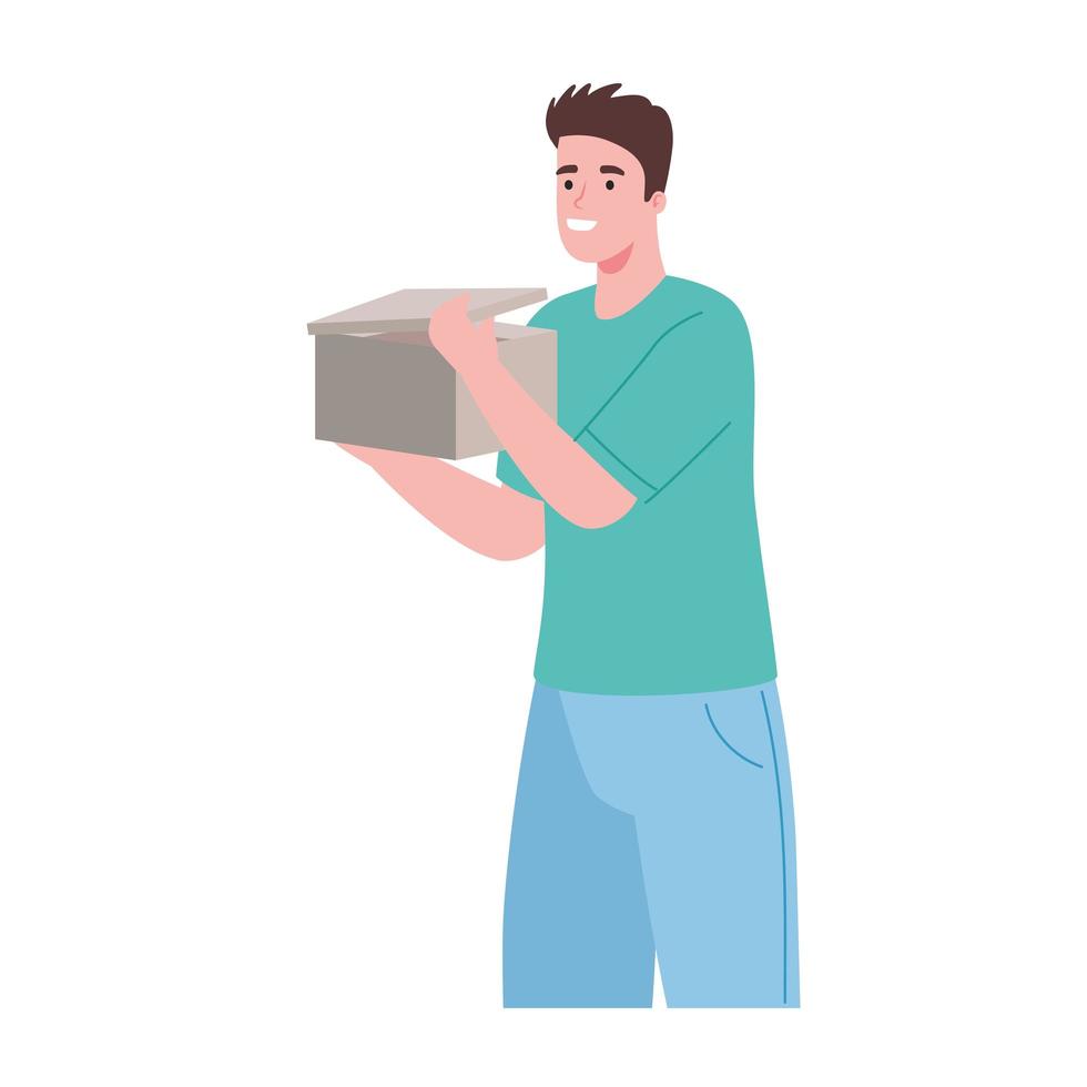 young man opening box vector