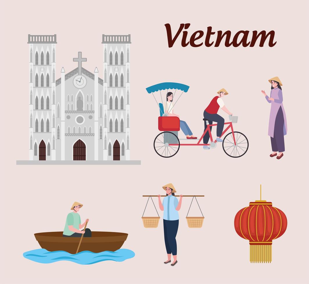 iconos culturales de vietnam vector