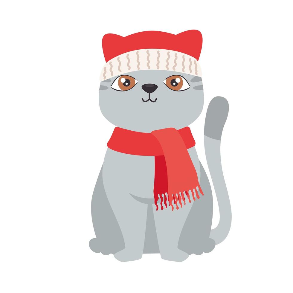 little cat with santa hat vector