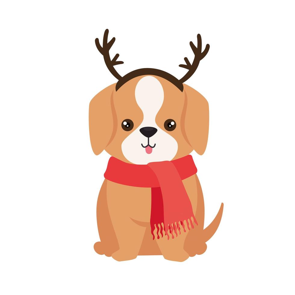 cute dog with reindeer horns vector