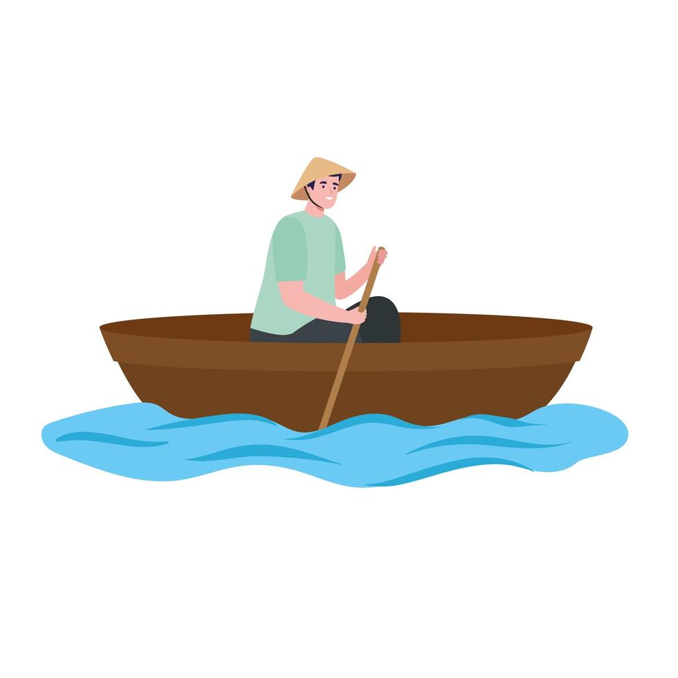 vietnamese man in boat vector