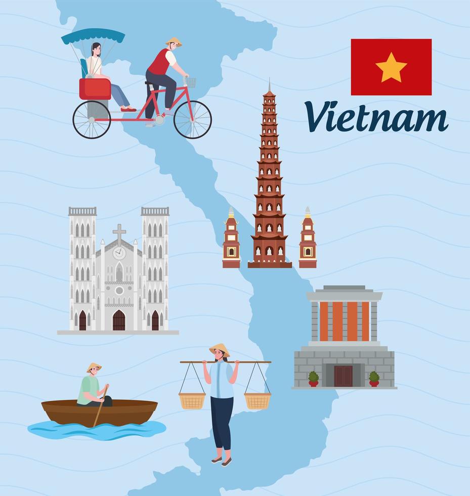 vietnam landmark and people vector