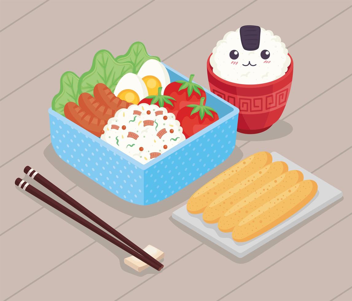 blue bento box lunch vector
