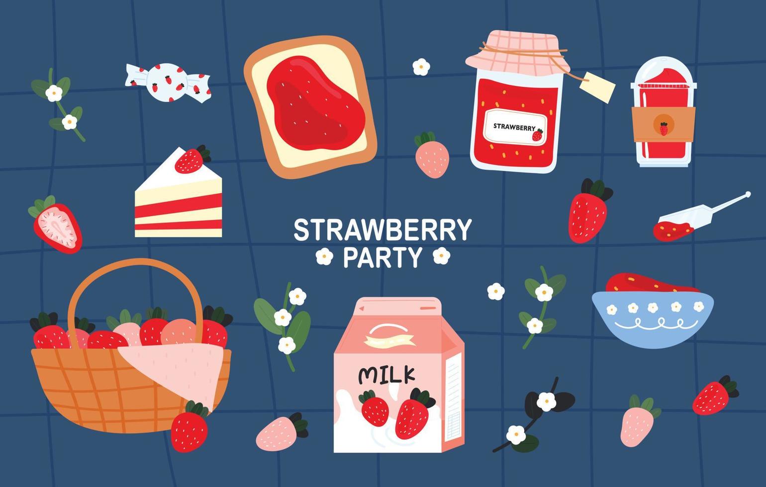 Sweet treats made with strawberries. flat design style vector illustration.