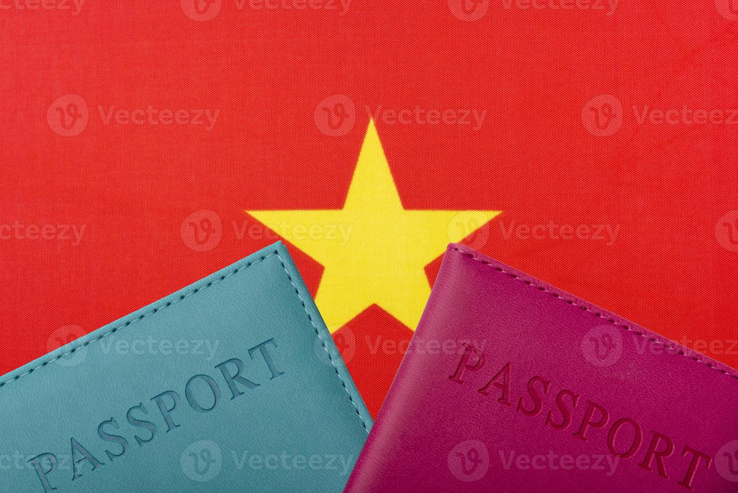 On the background of the Flag of Vietnam are passport. photo