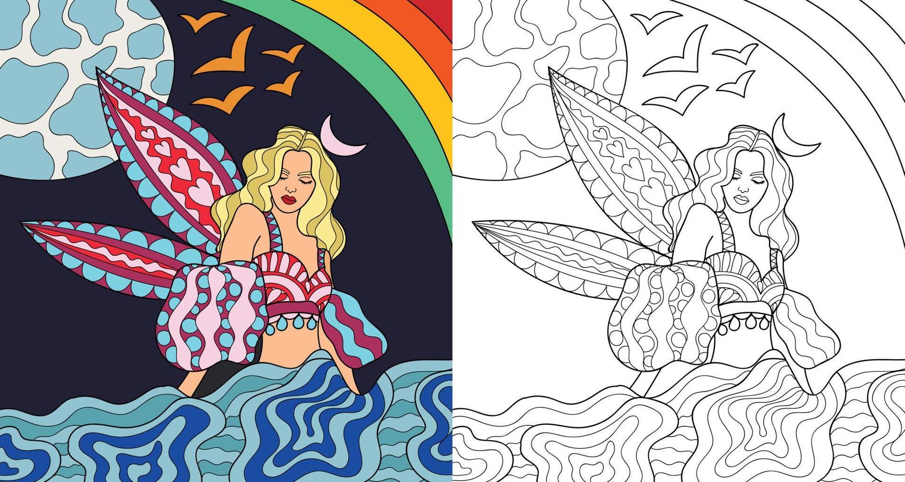 Doodle hada ángel página del libro para colorear para adultos ilustración vectorial vector