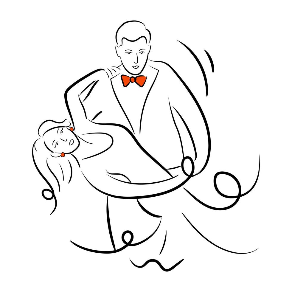 A captivating hand drawn illustration of newlyweds vector