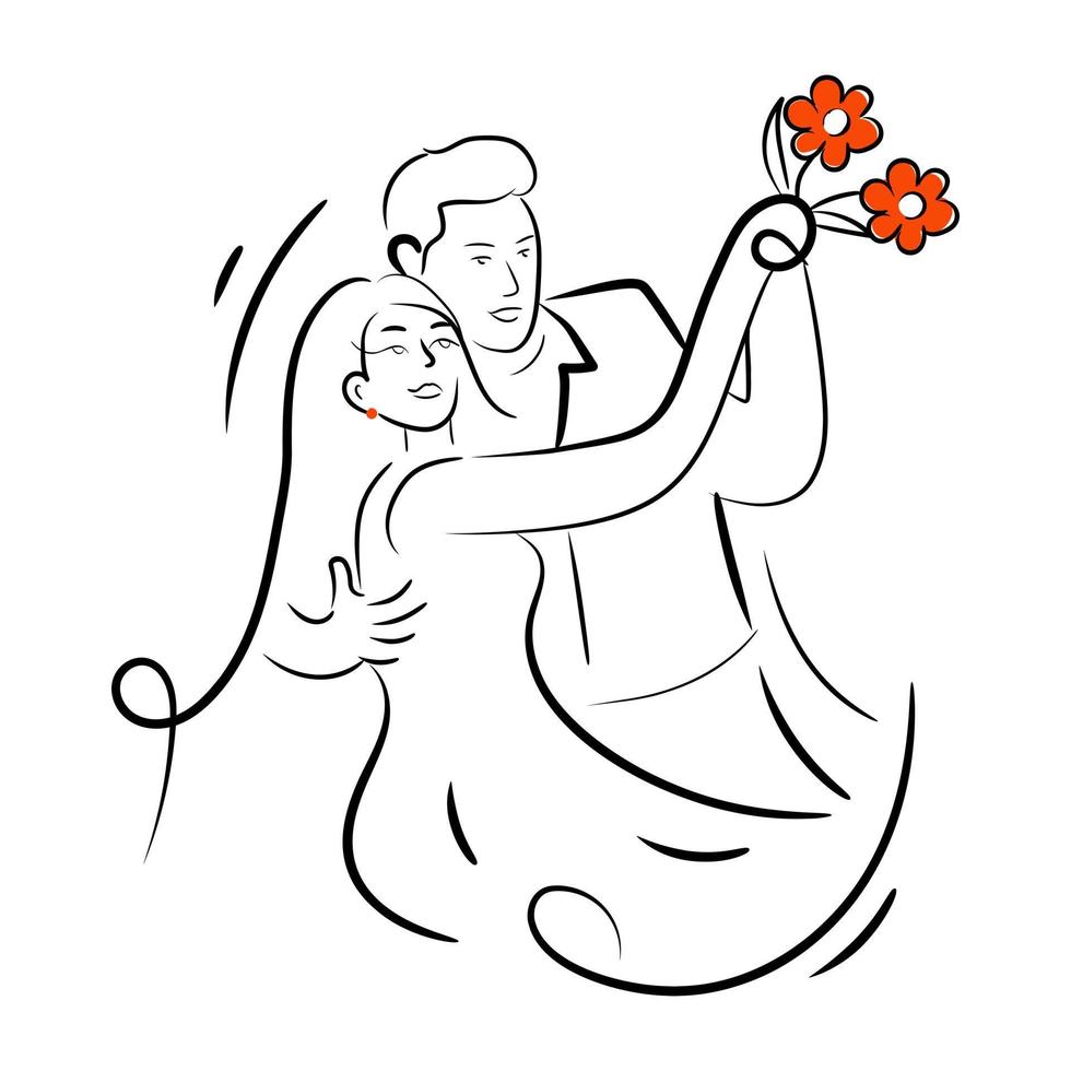A captivating hand drawn illustration of newlyweds vector