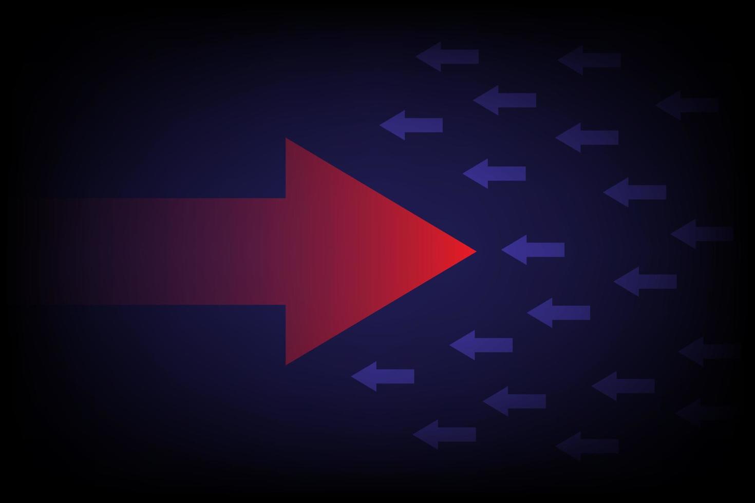 Think differently and idea concept. Red arrow changes direction with a group of blue arrows on dark background. Innovation and the new strategy for business. Change trend, creative solution. vector