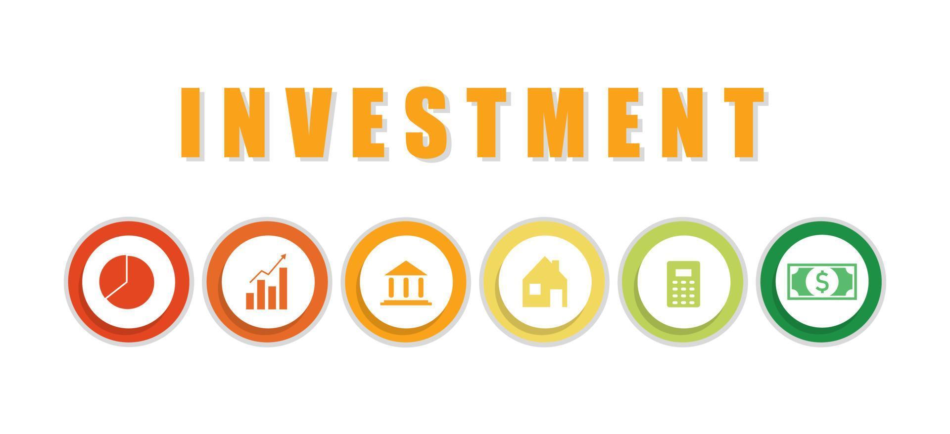 Investment, wealth and business concept. Icons such as real estate, accounting, graph growing, money and finance, and banking on white background for presentation, web banner, article. vector