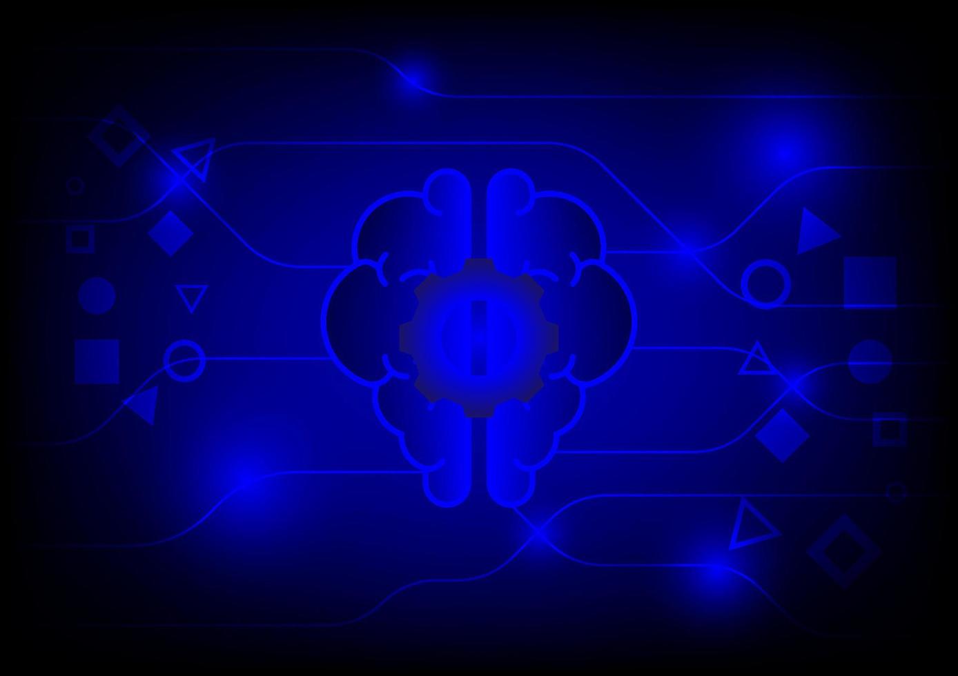 Digital brain and artificial intelligence concept. Human brain shape with line on blue technology background. vector