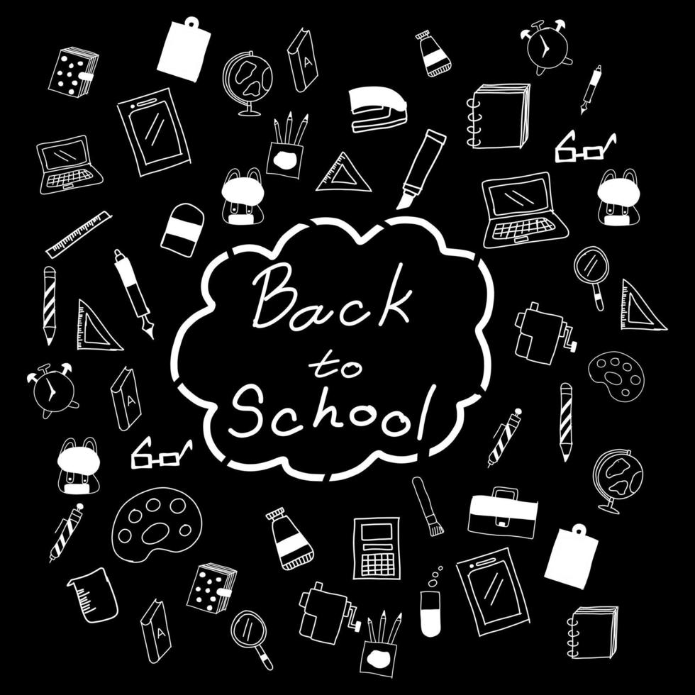 Chalk board back to school background. Schools blackboard doodles