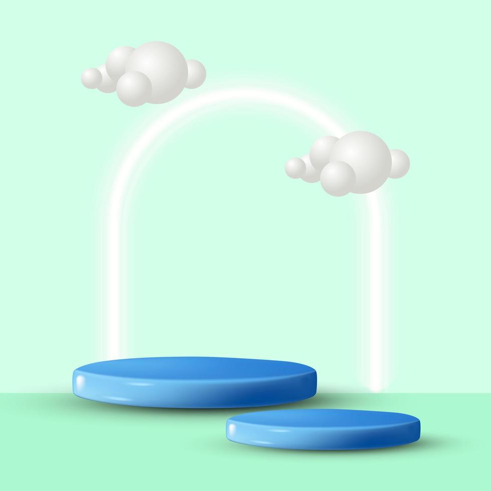 fondo de exhibición de producto de podio azul con nube vector