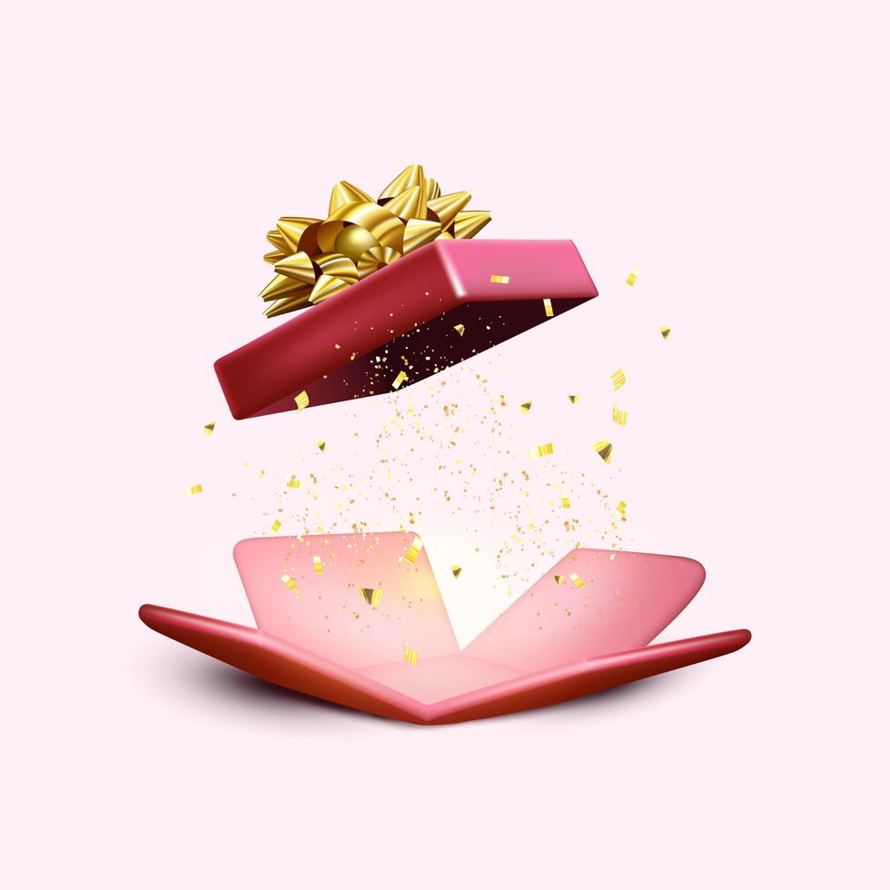 Surprise red open gift box with confetti vector