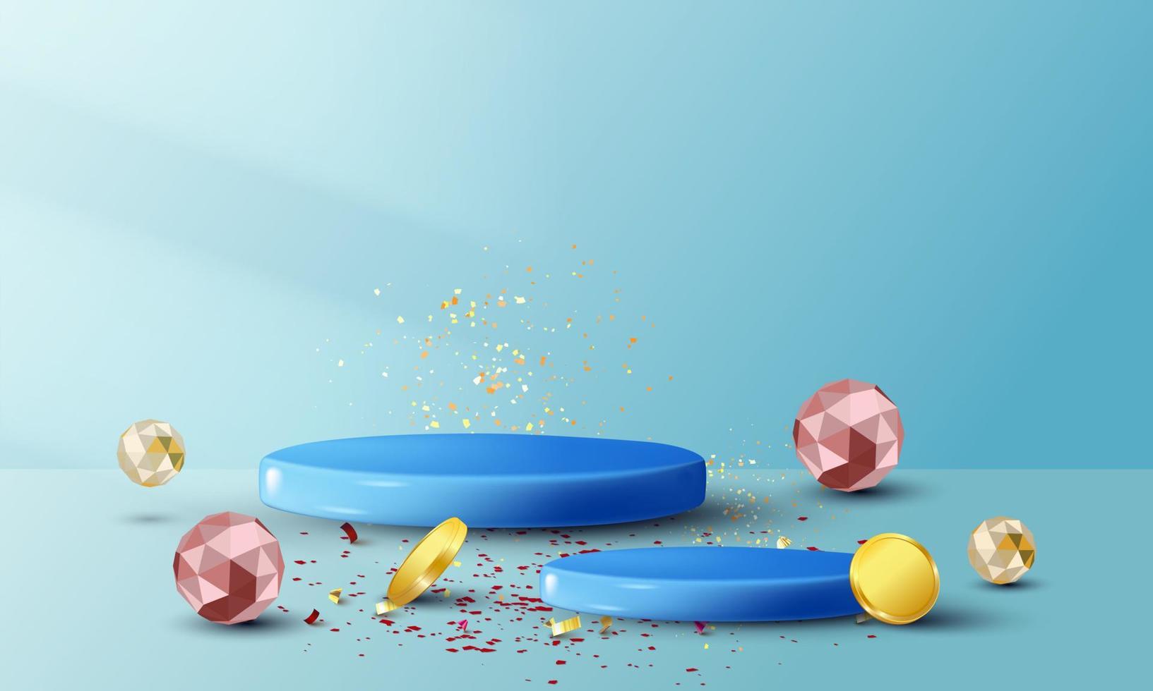 Blue podium product display background. Podium scene for product demonstration. vector